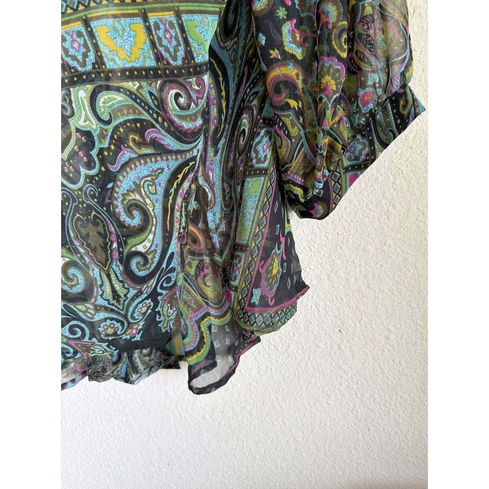 Andrea Black Multi Color Paisley Sheer Button Down Blouse Top Size 48 Floral - Picture 7 of 8